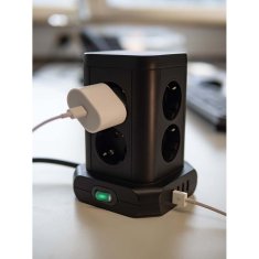 Nedis 8-smerna vtičnica v razporeditvi 45° (4x USB, 2 kabla, dvopolno stikalo) TIP F 