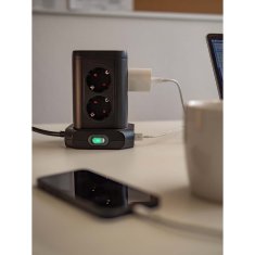Nedis 8-smerna vtičnica v razporeditvi 45° (4x USB, 2 kabla, dvopolno stikalo) TIP F 