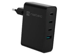 Natec Ribera GaN polnilec, 100W, 1x USB-A, 3x USB-C, QC, črn
