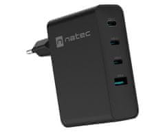 Natec Ribera GaN polnilec, 100W, 1x USB-A, 3x USB-C, QC, črn
