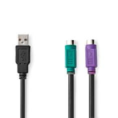 Nedis 2 v 1 kabel | USB 2.0 | USB-A moški | 2x PS/2 ženski | 480 Mbps | 0,30 m | Ponikljano | Okrogla | PVC | Črna | Škatla 