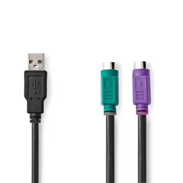 Nedis 2 v 1 kabel | USB 2.0 | USB-A moški | 2x PS/2 ženski | 480 Mbps | 0,30 m | Ponikljano | Okrogla | PVC | Črna | Škatla