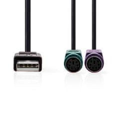 Nedis 2 v 1 kabel | USB 2.0 | USB-A moški | 2x PS/2 ženski | 480 Mbps | 0,30 m | Ponikljano | Okrogla | PVC | Črna | Škatla 