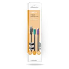 Nedis 2 v 1 kabel | USB 2.0 | USB-A moški | 2x PS/2 ženski | 480 Mbps | 0,30 m | Ponikljano | Okrogla | PVC | Črna | Škatla 