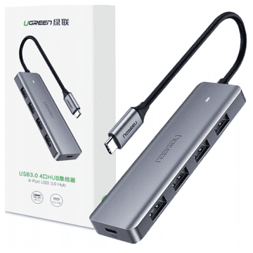 Ugreen 4-v-1 Hub USB-C na 4x USB 3.0 + USB-C CM219 adapter (siv)