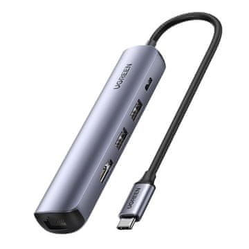 Ugreen Ugreen Revodok CM418 USB-C vozlišče/adapter na 2x USB, HDMI 4K 30 Hz, RJ45 1 Gbps, PD 100 W (siv)