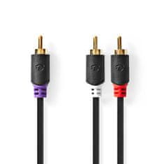 Nedis kabel nizkotonca | RCA Hane | 2x RCA Hane | Guldplaterad | 3,00 m | Okrogla | 4,0 mm | Antracit | Låda 