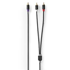Nedis kabel nizkotonca | RCA Hane | 2x RCA Hane | Guldplaterad | 3,00 m | Okrogla | 4,0 mm | Antracit | Låda 