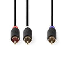 Nedis kabel nizkotonca | RCA Hane | 2x RCA Hane | Guldplaterad | 3,00 m | Okrogla | 4,0 mm | Antracit | Låda 