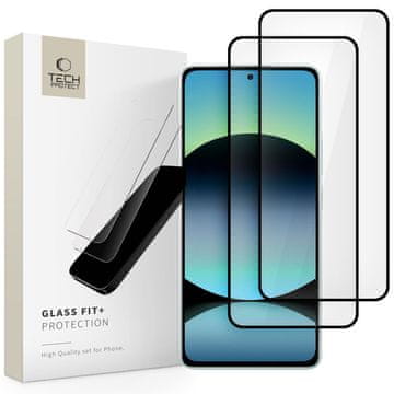 shumee Tech-Protect Glass Fit+ 2 paketa kaljenega stekla za Xiaomi Redmi Note 14 4G / 5G črna