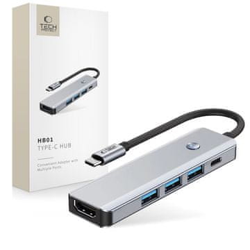 Tech-protect TECH-PROTECT HB01 HUB ADAPTER 5V1 TIPA-C + USB 3.0 + HDMI 4K 60HZ + PD100W VESELJSKO SIVA
