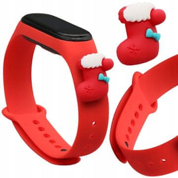 HURTEL Božični silikonski zapestni pašček za Xiaomi Mi Band 4 / Mi Band 3, rdeč (nogavica)