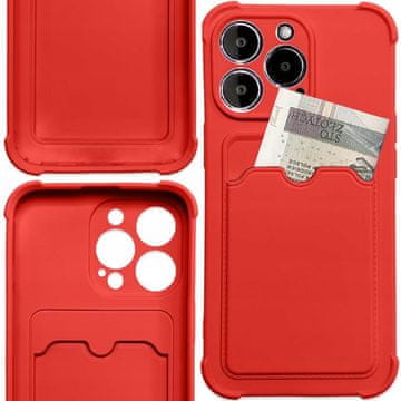 HURTEL Ovitek Card Armor za iPhone 13 Pro, denarnica s kartico, silikonski ovitek Armor, zračna blazina, rdeč