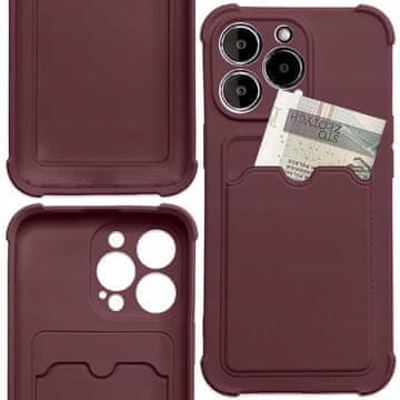 HURTEL Ovitek Card Armor za iPhone 12 Pro, denarnica s kartico, silikonski ovitek Armor, zračna blazina, malina