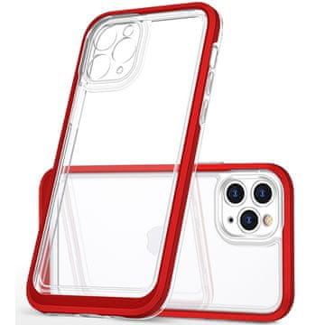 HURTEL Prozoren silikonski ovitek 3 v 1 za iPhone 14 Pro z okvirjem, rdeč