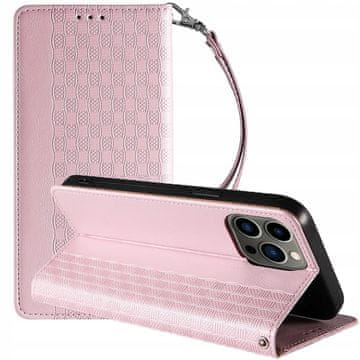 HURTEL Ovitek z magnetnim trakom za iPhone 14 Pro, preklopni ovitek, denarnica, mini stojalo, roza