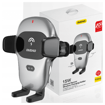 DUDAO avtomatski avtodržalnik z vgrajenim brezžičnim polnilnikom Qi 15W siv (F20xs)