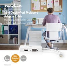 Nedis Adapter Displayport | Mini DisplayPort moški | DVI-D 24+1-pin ženski / HDMI ženski / VGA ženski 15p | 4K@60Hz | Ponikljano | Preklopljiv | 0,20 m | Okrogla | ABS | ABS | Bela | Škatla 