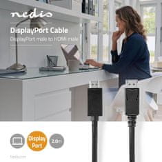 Nedis Displayport kabel | DisplayPort moški | Priključek HDMI | 4K@60Hz | Ponikljano | 2,00 m | Okrogla | PVC | Črna | Škatle 