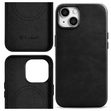 iCARER Oil Wax Premium usnjen ovitek za iPhone 14 Plus z magnetnim usnjenim ovitkom MagSafe črne barve (WMI14220703-BK)
