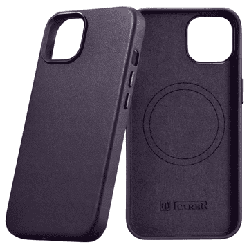 iCARER Case usnjen ovitek za iPhone 14 Plus, temno vijoličen (združljiv z MagSafe)