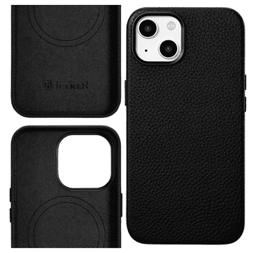 iCARER Litchi Premium usnjen ovitek za iPhone 14 Plus z magnetnim usnjenim ovitkom MagSafe črne barve (WMI14220711-BK)