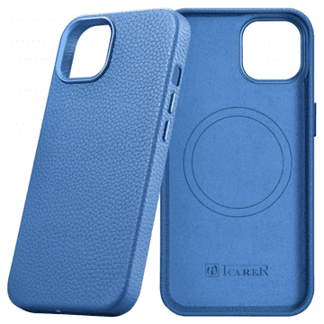 iCARER Litchi Premium usnjen ovitek za iPhone 14 Plus z magnetnim usnjenim ovitkom MagSafe svetlo moder (WMI14220711-LB)