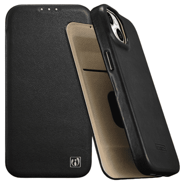 iCARER CE Premium usnjen ovitek Folio za iPhone 14 Plus z magnetnim preklopom, črne barve (WMI14220715-BK)