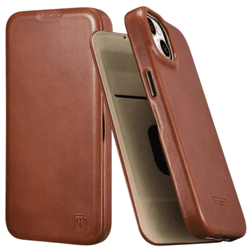 iCARER CE oljno voskani vrhunski usnjen ovitek za iPhone 14 Plus z magnetnim preklopom, rjave barve (AKI14220707-BN)