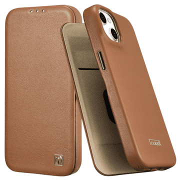 iCARER CE Premium usnjen ovitek Folio za iPhone 14 Plus z magnetnim preklopom, rjave barve (WMI14220715-BN)