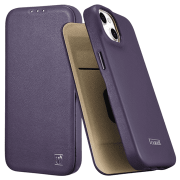 iCARER CE Premium usnjen ovitek za iPhone 14 Plus z magnetnim preklopnim magnetnim pokrovom, temno vijoličen (WMI14220715-DP)