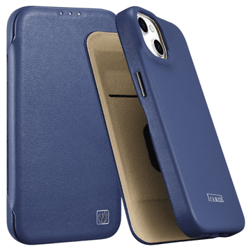 iCARER CE Premium usnjen ovitek Folio za iPhone 14 Plus z magnetnim preklopom MagSafe moder (WMI14220715-BU)