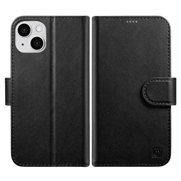 iCARER ovitek za denarnico z voskom in usnjenim preklopom za iPhone 14 Plus, črne barve, z zaščito pred RFID (WMI14220723-BK)