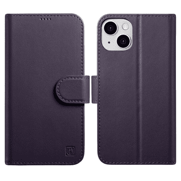 iCARER denarnica 2v1 za iPhone 14 Plus usnjena preklopna torbica z zaščito pred RFID temno vijolična (WMI14220727-DP)