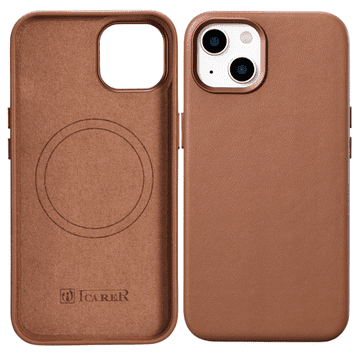 iCARER Case Usnjen ovitek iz pravega usnja za iPhone 14 Plus rjave barve (združljiv z MagSafe)