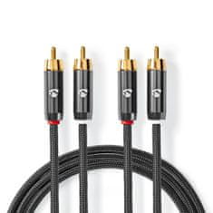Nedis Stereo avdio kabel | 2x RCA moški | 2x RCA moški | Pozlačeno | 2,00 m | Okrogla | Siva / siva s kovino | Škatla s pokritim oknom 