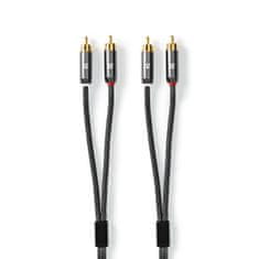 Nedis Stereo avdio kabel | 2x RCA moški | 2x RCA moški | Pozlačeno | 2,00 m | Okrogla | Siva / siva s kovino | Škatla s pokritim oknom 