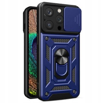 HURTEL Ovitek Hybrid Armor Camshield Armor s stojalom in pokrovom kamere za iPhone 15 Pro - moder