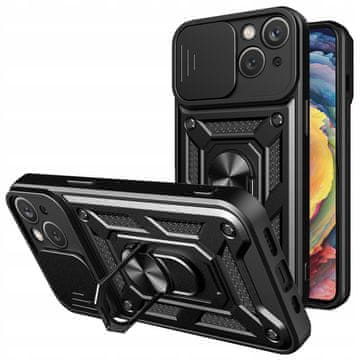 HURTEL Ovitek Hybrid Armor Camshield Armor s stojalom in pokrovom kamere za iPhone 15 Plus - črn