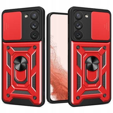 HURTEL Ovitek Hybrid Armor Camshield za Samsung Galaxy S23+ z zaščito za kamero, rdeč