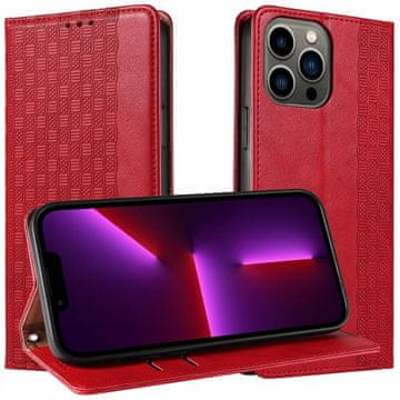 HURTEL Ovitek z magnetnim trakom za Samsung Galaxy S23+, preklopni ovitek, denarnica, mini stojalo, rdeča barva