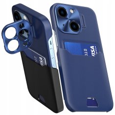 HURTEL Usnjen ovitek z denarnico in stojalom za iPhone 14 Pro Max, moder