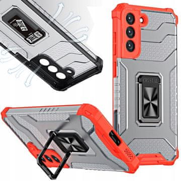 HURTEL Ovitek Crystal Ring Case oklepni hibridni ovitek + magnetno držalo za Samsung Galaxy S22+ (S22 Plus), rdeč