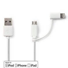 Nedis 2 v 1 kabel | USB 2.0 | USB-A moški | Apple Lightning, 8-polni / USB Micro-B moški | 480 Mbps | 1,00 m | Ponikljano | Okrogla | PVC | Bela | Plastična vrečka 