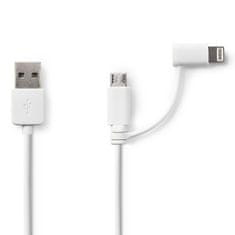 Nedis 2 v 1 kabel | USB 2.0 | USB-A moški | Apple Lightning, 8-polni / USB Micro-B moški | 480 Mbps | 1,00 m | Ponikljano | Okrogla | PVC | Bela | Plastična vrečka 