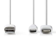 Nedis 2 v 1 kabel | USB 2.0 | USB-A moški | Apple Lightning, 8-polni / USB Micro-B moški | 480 Mbps | 1,00 m | Ponikljano | Okrogla | PVC | Bela | Plastična vrečka 