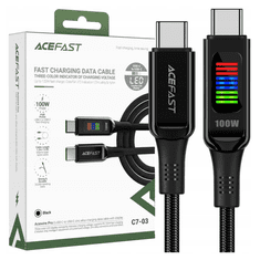 AceFast C7-03 USB-C USB-C kabel 100W 1,2 m z zaslonom - črn