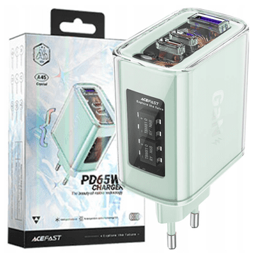 AceFast Polnilnik GaN 65W 3 vhodi (1xUSB, 2xUSB C) zelene barve (A45)