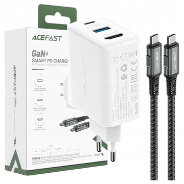 AceFast 2v1 GaN 65W USB Type C / USB stenski polnilnik, HDMI 4K@60Hz adapter (komplet s kablom) bel (A17 bel)