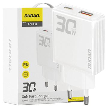 DUDAO Dudao A30EU 30W GaN USB-A / USB-C stenski polnilnik - bel